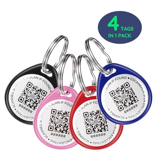 Médaille à code QR pour chien et chat noire étanche en lot de 4