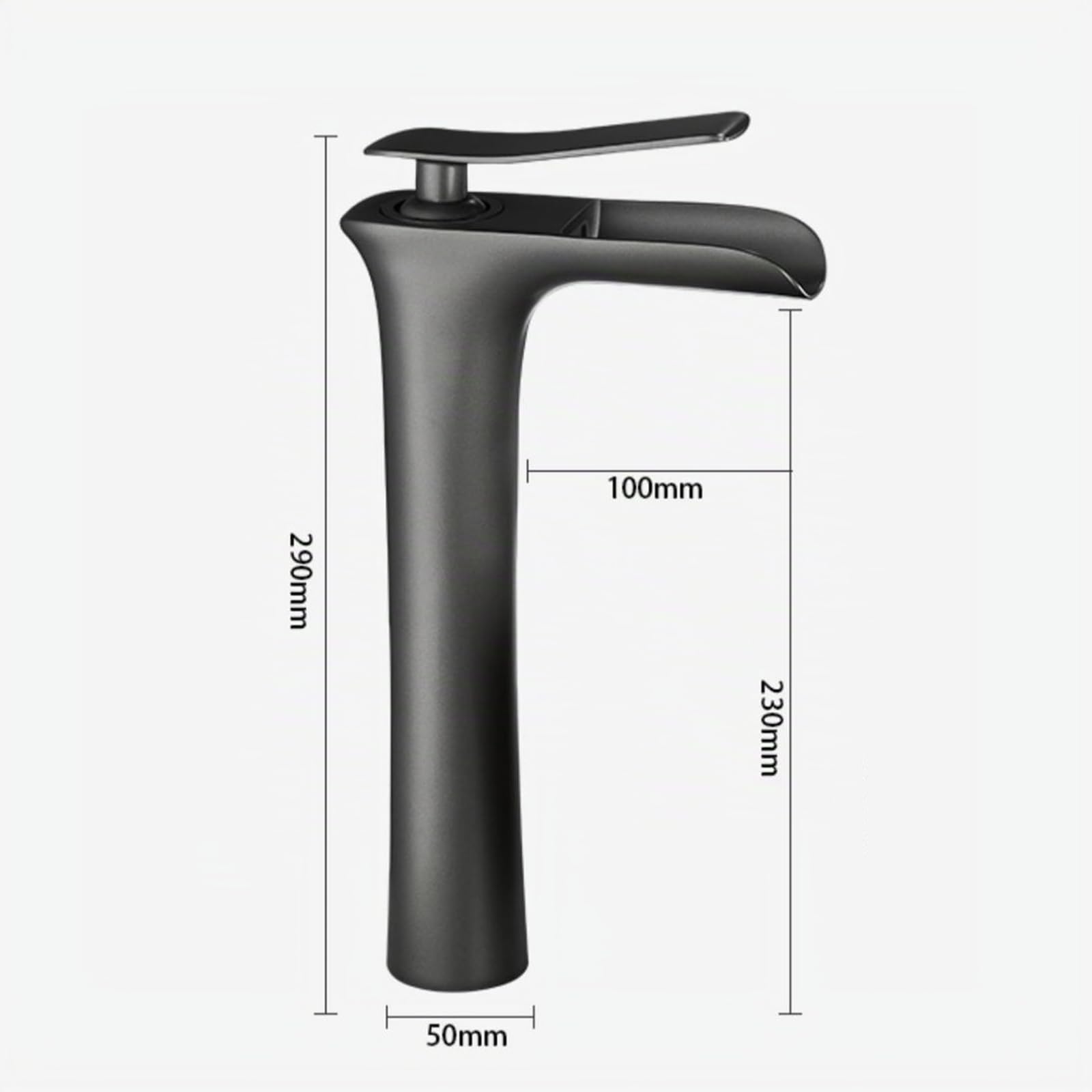 Grifo Lavabo Cascada, Abierto Frio Y Caliente Grifos para Lavabos de Baño Altos, Grifo Monomando De Latón,gris,alto
