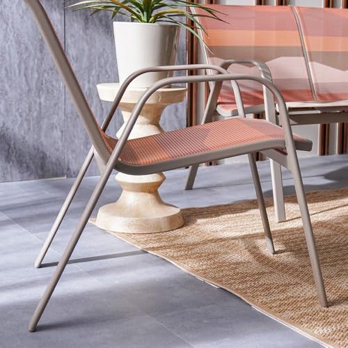 دانوب هوم طقم اريكة خارجية باربعة مقاعد من مابيل | اثاث حديقة باطار ستيل | اريكة فناء بتصميم عصري | طاولة جلوس خارجية وكراسي للحديقة - رمادي داكن/زهري