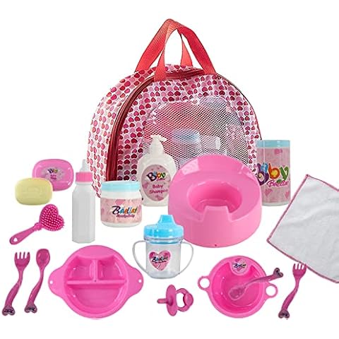 Bibi Doll Baby Doll Accessories Play Set with Carry Bag Storage Case - Feeding Set, Pacifier, Potty, Bottles, Dolls Care Set, Pretend Toy for 3 Years Old Cover