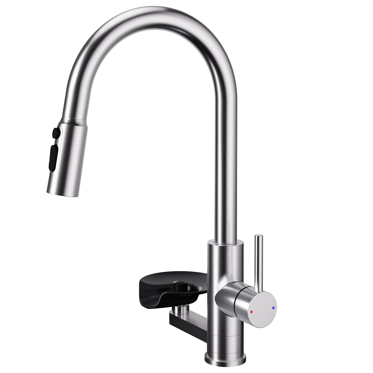 ZQFHSX Kitchen Tap with Cup Washer Single Handle, High-Arc Mixer Taps Pull Out Sprayer Glass Rinser, Swivel Spout 3 Modes Spray Head Brushed
