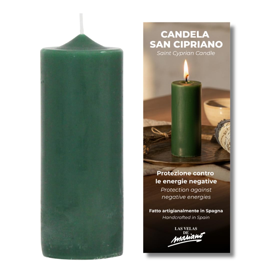 Candela preparata di San Cipriano - Protezione spirituale e pulizia energetica | Candela ritualizzata contro energie negative e incantesimi | Realizzata a mano con erbe | Istruzioni