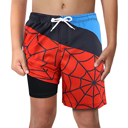 Image of Boys Swim Trunks with Boxer Brief Liner Compression Anti Chafe Swimming Shorts Stretchy UPF Quick Dry Swimsuit