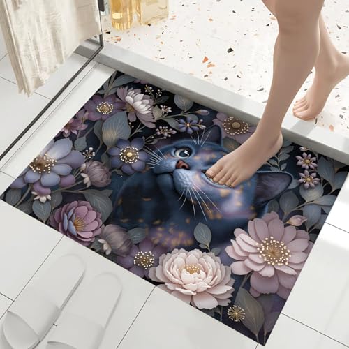 Tapis absorbant chat lavable et antidérapant 45X75cm rose et vert - 7
