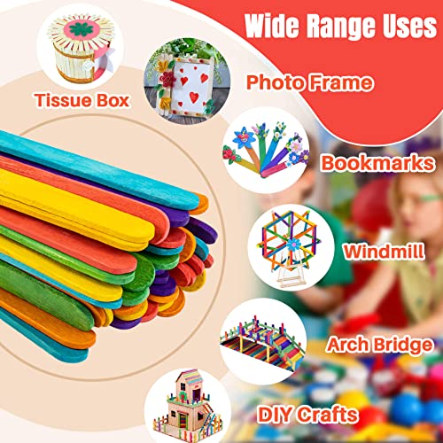 Sukh Popsicle Sticks For-Crafts - 200 Pcs Craft Popsicle Sticks 4.5 Inch Colored Craft Sticks Wooden Sticks For Crafts Waxing Sticks Classroom Home Art Supplies Diy Art Projects Craft Sticks #TOP6