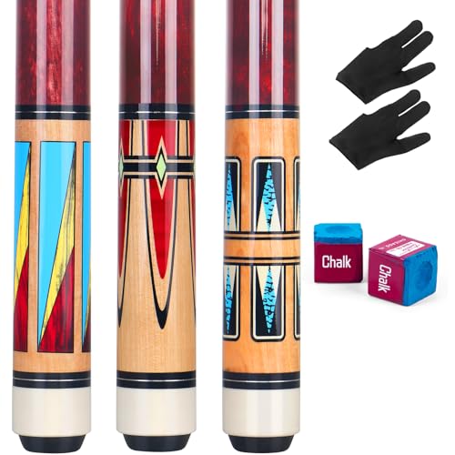 AKLOT Pool Cue Stick - Pool Cues Set of 3 - Made Canadian Maple Wood Cue Stick for Professional Billiard Players
