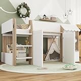 ANIROY Wooden Bed, High Sleeper Bed with Storage Cabinets & 3-Step Ladder, 3ft Single Beds 90×190cm with Slats Frame and Guardrail, Without Mattress, White