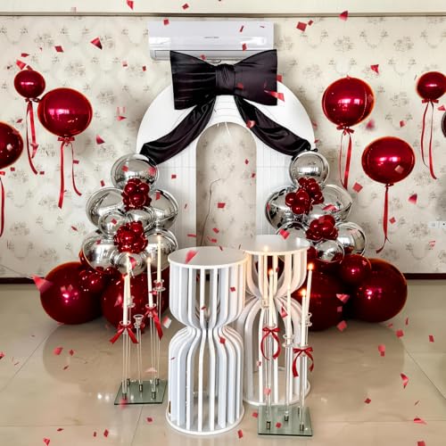 Image of 9 Pcs Burgundy Silver Round Foil Balloons Maroon Wine Red Metallic Silver Chrome 4D Ball Balloons 22 In Orbz Mylar Balloon for Graduation Grad Birthday Wedding Anniversary Party Decorations