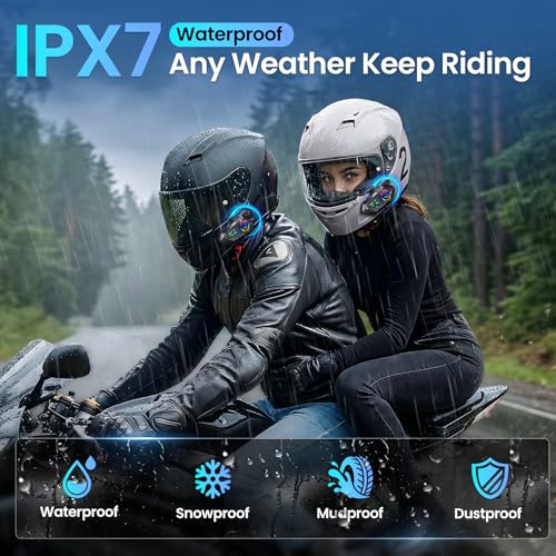 Image of A19S Motorcycle Helmet Bluetooth Headset,2-Way 1KM Intercom,DSP Noise Cancellation,IPX7 Waterproof,BT5.4 Helmet Headphone,Music Sharing Dual Phone Connect for Harley /Dirt Bike /ATV /Snowmobile