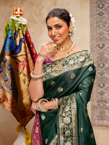 Image of SIRIL Women's Paithani jacquard Silk Saree |Chandrakor Paithani jacquard Saree With Unstitched Blouse Piece