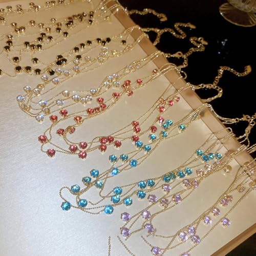 Fashionable multi-layer gold chain black gemstone necklace4