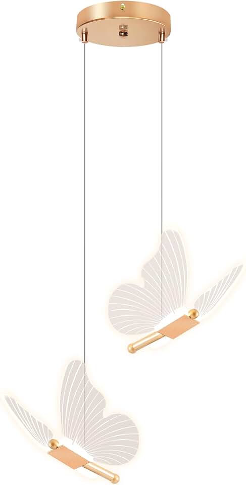 Lustre Pendente LED Two Butterflies, Luminária Pendente Ouro Com Temperatura Tricolor, 3000K-6000K