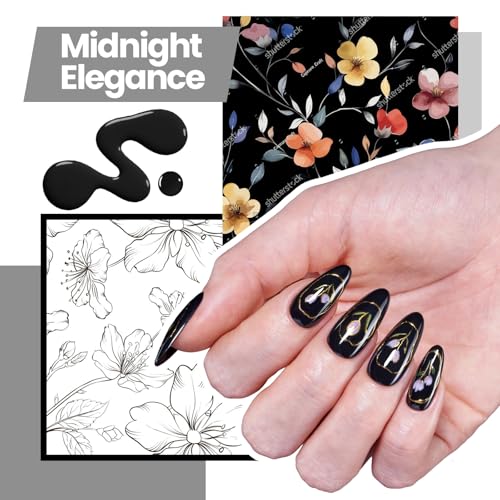 Image of Beetles Black Gel Nail Polish Kit with U V Light, 5 Pcs Gel Polish Kit with Base & Top Coat and Nail File for Beginners Soak Off Black DIY Art Set Manicure Gifts for Women