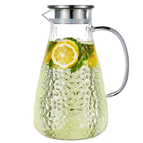 Karafu 78 Oz Glass Pitcher with Lid & Safe Packing, Heat Resistance Glass Jug for Hot/Cold Water, Ice Tea and Juice Beverage