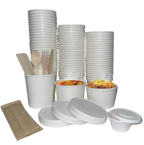 16oz 25x - Disposable White Soup Pot Food Storage Food Container Set Free Cutlery and Sauce Pot for Takeaway Containers with Lid, Meal Prep, and Many Special Occasions