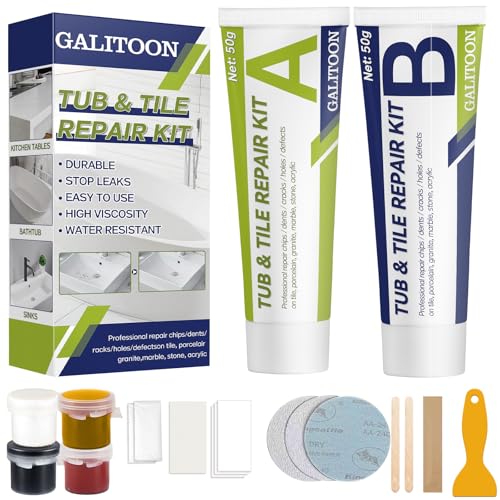 Bath Repair Kit White, Bathtub and Sink Repair Kit, Enamel Tub Tile and Shower Tray Repair Kit, Bathtub and Sink Repair Kit, Bathtub Crack Refinishing Kit to Repair Chips, Scratches, Holes, Cracks