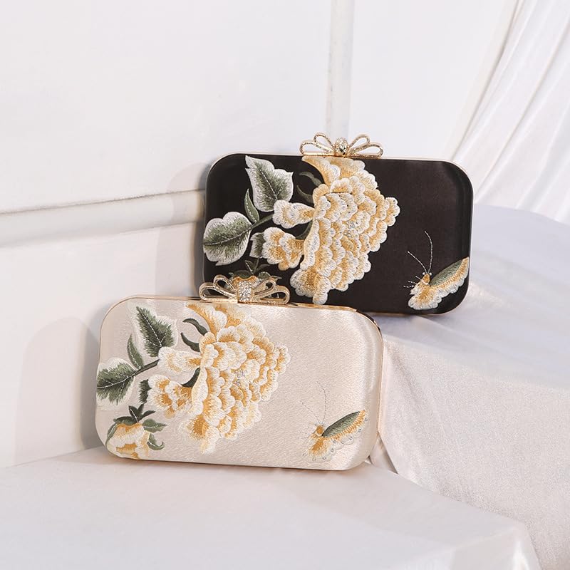 Pochette de soirée élégante ornée de fleurs et perles de nacre - 3