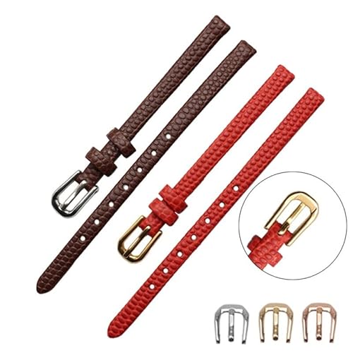 KAPPDE Pulseira feminina de couro genuíno 6mm 8mm 10mm 12mm lagartos pulseira de couro relógios de p