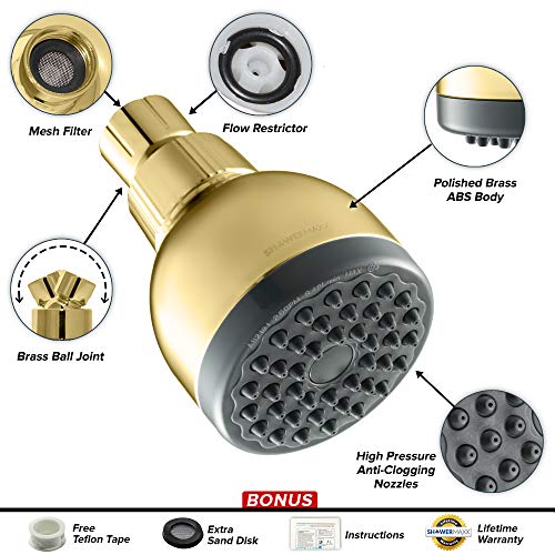 Showermaxx, Choice Series, 3 Inch Ultra High Pressure Shower Head With Powerful Jets, Maxx-Imize Your Shower With Showerhead In Polished Brass/Gold Finish #TOP2