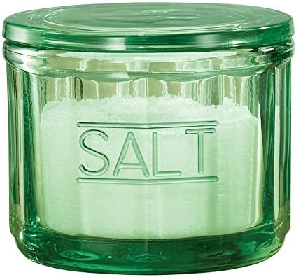 Depression Style Glass Salt Cellar with Lid, Classic Green