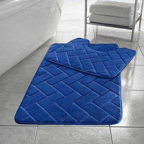 Rainbow Style Memory Foam Bath Mat 2 Piece Set Blocks Non Slip Pedestal and Bath Mat Toilet Bathroom COLOUR CREAM