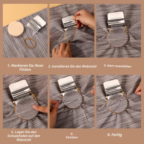 Penitue Flicken Strick Speedweve, Strickflicken-Webrahmen-Set mit Edelstahlnadeln Rundem Holzbrett Gummiband und Spritze für Jeans Socken Kleiderreparaturen Weben und Bastelbedarf