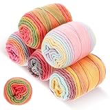 5 Rolls Cake Yarn for Crocheting and Knitting 17.5 oz Multicolor Flower Ombre Soft Self Striping Crochet Craft Yarns for Scarves, Shawls, Blankets, Garments Making (Pink)
