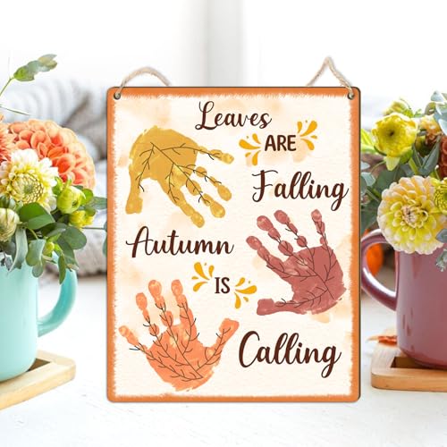 Image of DIY Leaves are Falling Autumn is Calling Handprint Sign, Baby First Fall Keepsake Gifts from Newborn Babies Kids Toddlers for New Mom Dad, Footprint Wall Hanging Decor, Art Craft School Activities