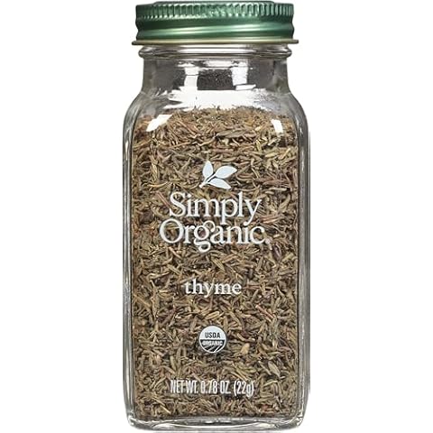 Simply Organic Whole Thyme Leaf, 0.78 Ounce Jar, Woodsy, Herbaceous, Plesantly Aromatic Thyme, Non GMO, NO ETO's, Kosher Cover