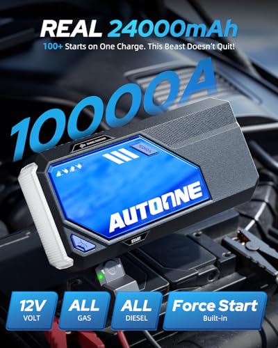 Image of AUTOONE 10000A Car Jump Starter 24000mAh Car Battery Jumper Starter Portable 12V (All Gas /All Diesel) 168W DC Jump Box for Car Battery with Built-in Booster, Type-C Fast Charge Jump Pack