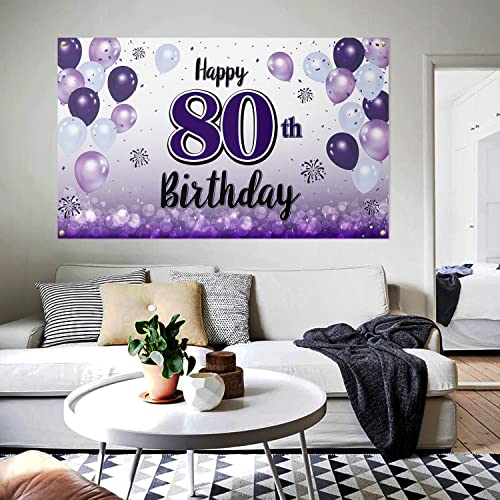 Laskyer Happy 80Th Birthday Purple Large Banner - Cheers To Eighty Years Old Birthday Home Wall Photoprop Backdrop,80Th Birthday Party Decorations. #TOP3