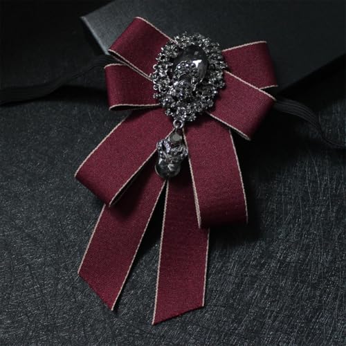 Image of Rhinestone Retro British Style Pre-tied Adjustable Fabric Ribbon Bow Tie for Women Men Uniform Necktie Bownot
