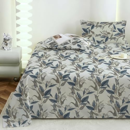 Image of Story@Home 190 TC Cotton Double Bedsheet Set with 2 Pillow Covers | Soft Breathable Fabric | 250 x 225 cm Double Bed Sheet | Grey & Dark Grey Leaf Printed Bedding for Bedroom