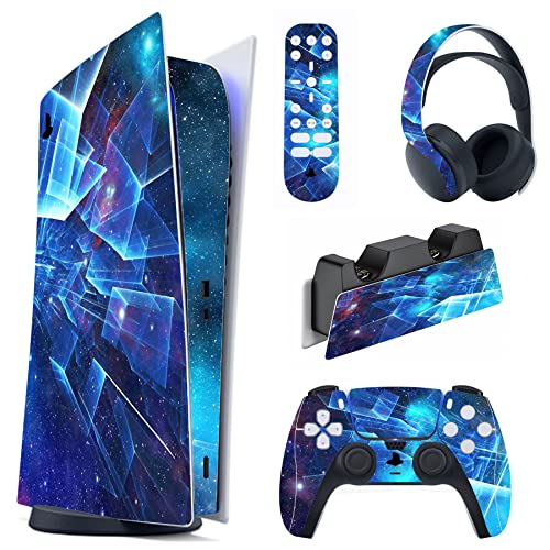 PlayVital Pegatina Completa para ps5 Edición Digital   Calcomanía Vinilo para Consola, Control, Estación de Recarga, Control Remoto y Audífonos, Adhesivo Piel (Galaxia multidimensional)