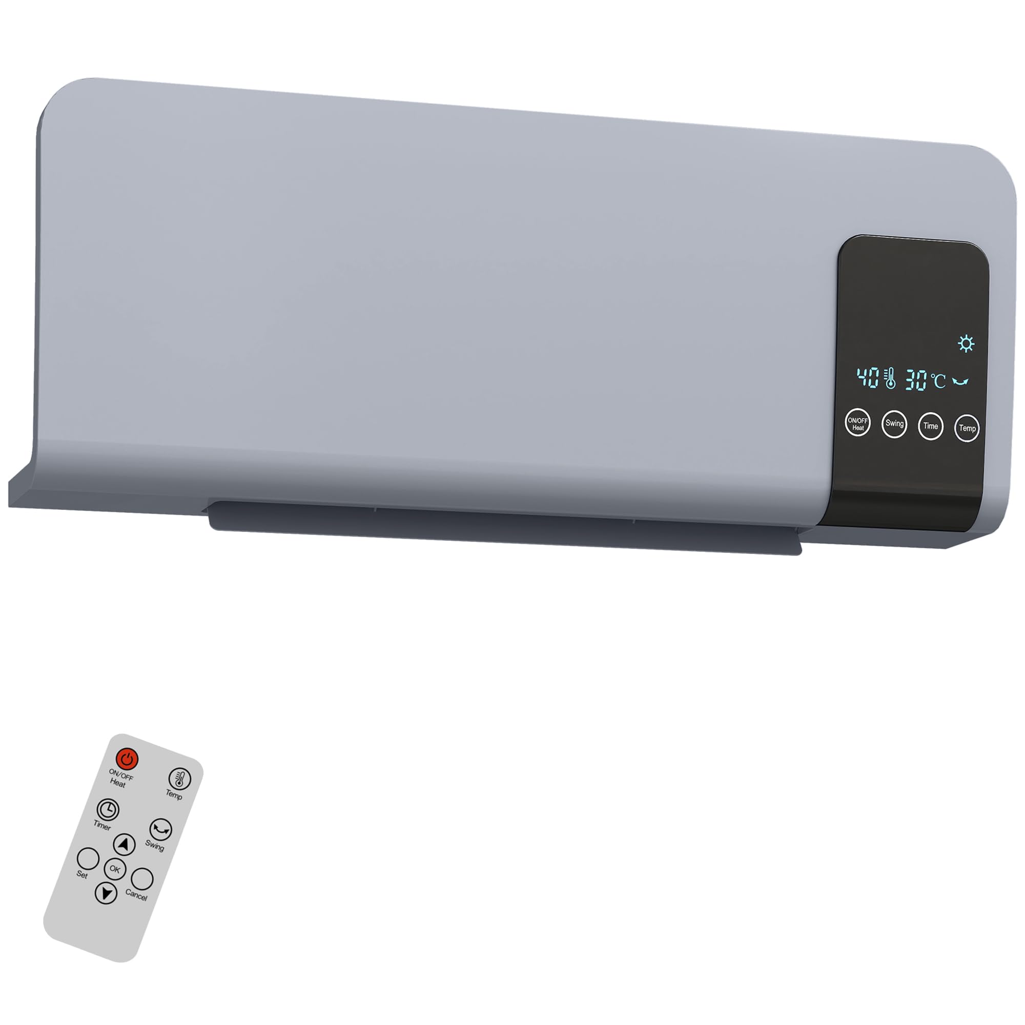 HOMCOM Electric Heater, 2000W Wall Mounted Ceramic Space Heater, Grey