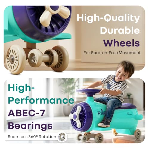 Image of R for Rabbit Iya Iya Aero Ace Swing Car for Kids, 2 in 1 Baby Ride On & Magic Toy Panda Car, ABEC7 Bearing Smooth Wheels with Storage Seat, Ideal for 2+ Years Boys & Girls, Upto 50 Kgs (Green Purple)