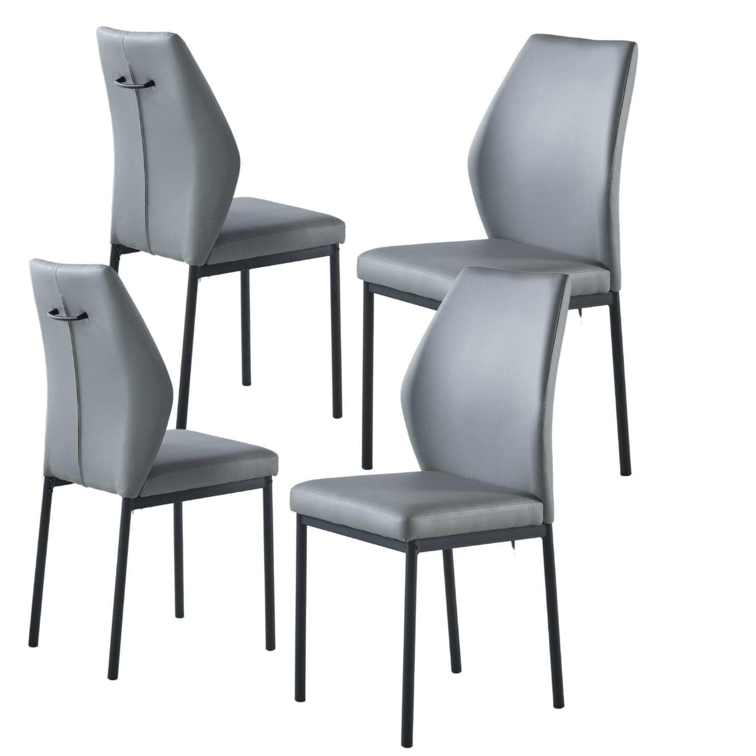 Modern Dining Chairs with Metal Frame, Faux Leather Padded Seat, Set of 4 (Grey)