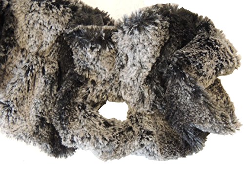 Faux Fur Winter Scarf – Plush Neck Warmer Scarf - Super Soft Faux Fur Twisted Neck Warmer - Adjustable Length Scarf (Black Grey Stripe 1CY)4