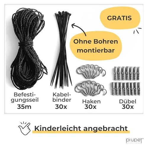 PiuPet® Katzennetz Drahtverstärkt I 12x3m I schwarz I Befestigungsset inklusive