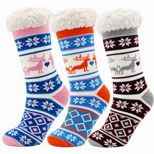 Fluffy Thermal Sherpa Socks, 3 Pairs for Women...