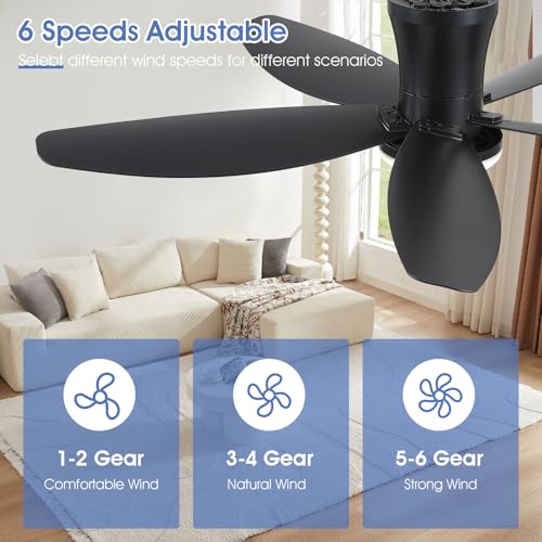 42-Ceiling-Fans-with-Lights-Low-Profile-Ceiling-Fan-with-Light-and-RemoteAPP-ControlFlush-MountDC-ReversibleLED-Dimmable-Black-Ceiling-Fans-for-BedroomIndoorOutdoor-Patio-Use