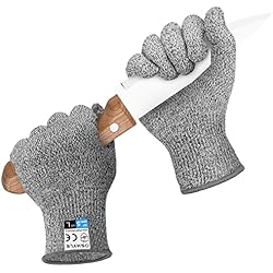 Guantes Para Trabajar Con Madera OSHYLE Guantes Anticorte con Protección de Alto Rendimiento Nivel 5, Guantes de Trabajo de Seguridad para Cocina, Corte de Mandolina, Corte de Carne y Tallado en Madera (L)