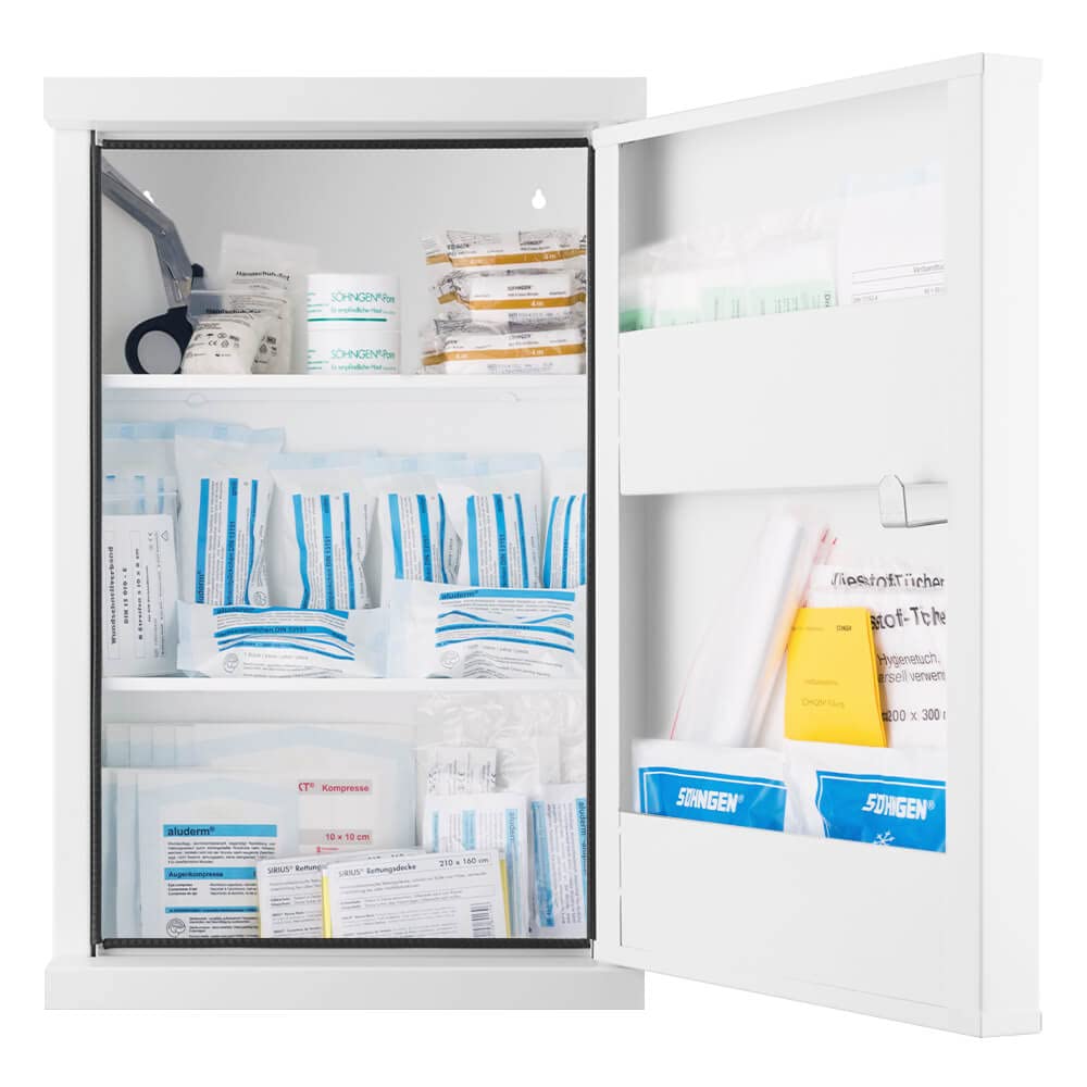 Verbandschrank NovoLine 2 Söhngen, weiß, mit Füllung ASR A4.3 (DIN 13169), Art.-Nr. 607290 | Erste Hilfe Schrank | Verbandsschrank | Sanitätswandschrank