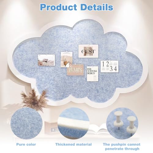 Image of Cute Cloud Felt Pin Board Self Adhesive Corkboard Alternative,Home Office Felt Vision Bulletin Board DIY Wall Display Panel for Photos Memos Messages,15.7x23.6inch-Sky Blue