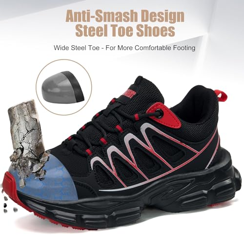 Image of Hogent Steel Toe Shoes for Women Men Wide Non Slip Work Sneakers Indestructible Shoes Lightweight Breathable Construction Sneakers Puncture Proof Ergonomic Design