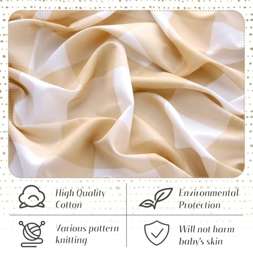 Image of Peryiter 2 Pack Gingham Crib Sheets for Girls Boys Khaki Checkered Bed Sheet Set Fitted 52'' x 28 inch for Standard Crib Mattress Stretchable Soft Toddler Aesthetic Nursery Decor