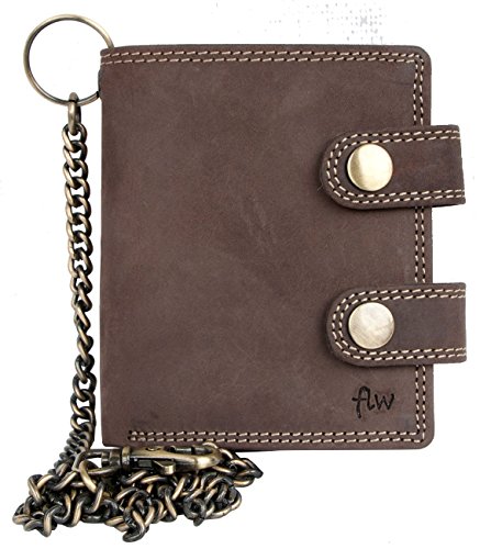 FLW Biker's Pocket Sized Genuine Leather Wallet with 20 Inch Long Chain to Hang