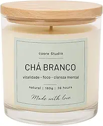 cuore Studio Vela Aromática Chá Branco Natural, 180g, 36 Horas de Duração