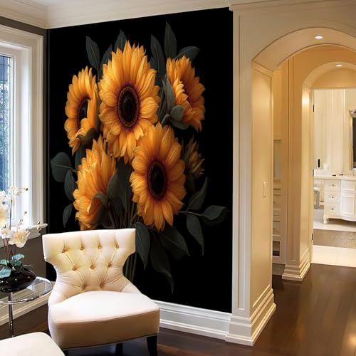 Murales para salón de girasoles que amplían estancias pequeñas y oscuras 4