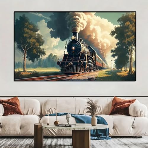 Peinture train en mouvement sur toile encadrée premium 80x120